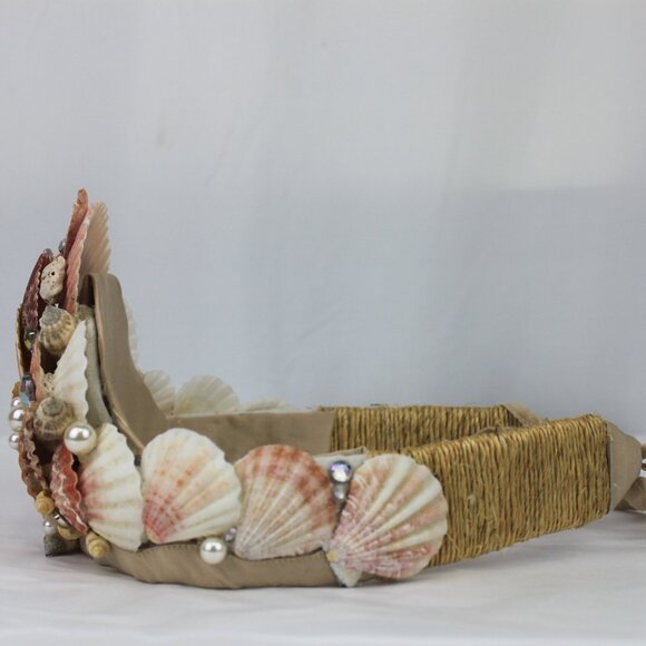 Mermaid Seashell Pearl Crown with Ties Handcrafted main image 12